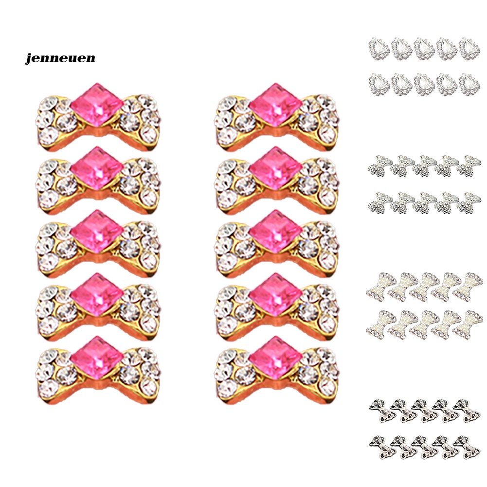 Bộ 10 Miếng Dán Móng Tay Hình Nơ Bằng Hợp Kim Đính Đá Lấp Lánh 3D DIY