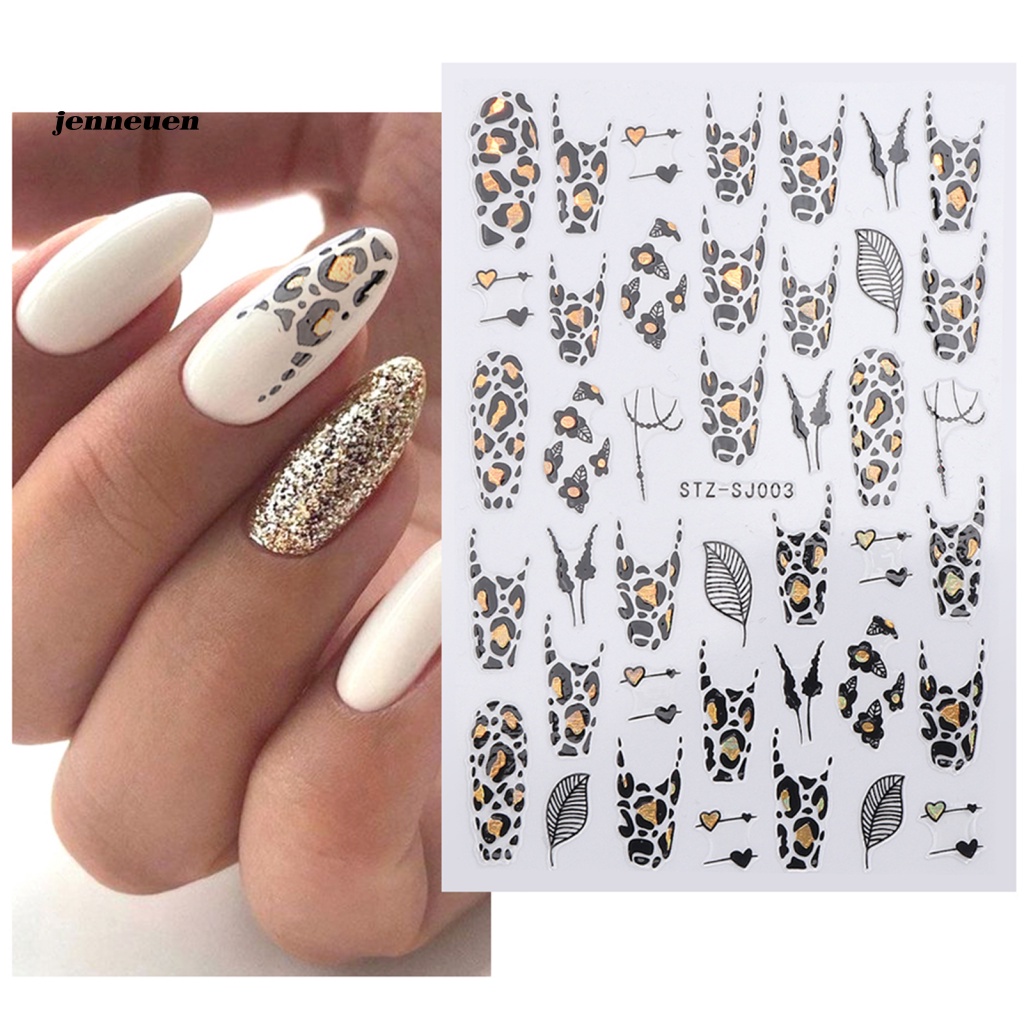 Set 2 Nhãn Dán Trang Trí Móng Tay Họa Tiết Hoa Lá Màu Đen Thời Trang Cho Nữ