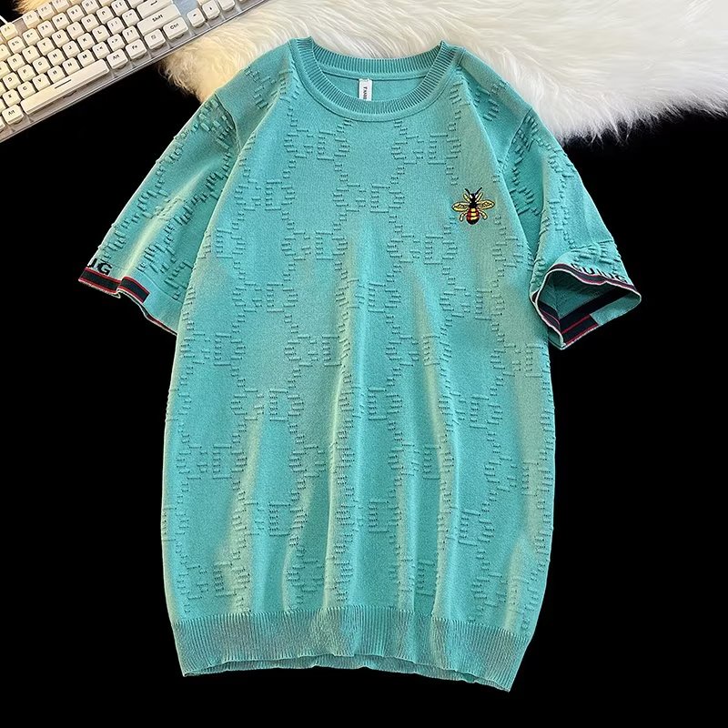 Áo Thun Tay Ngắn Cổ Tròn Thêu Hình Chú Ong Nhỏ Dễ Phối Đồ Thời Trang Cho Nam