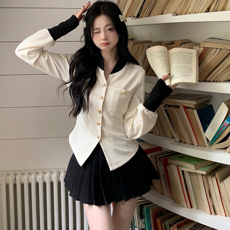 Set Áo Sơ Mi Dài Tay Và Chân Váy Xếp Ly Phong Cách Hàn Quốc Thanh Lịch Dành Cho Nữ