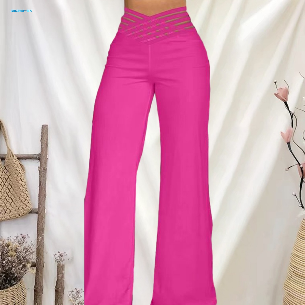 Quần Dài Ống Loe Lưng Cao Màu Sắc Trơn Thời Trang Cho Nữ