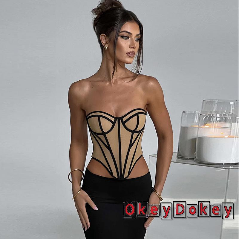 Áo Ống Mùa Hè Ôm Dáng Không Tay Màu Sắc Tương Phản Cho Nữ