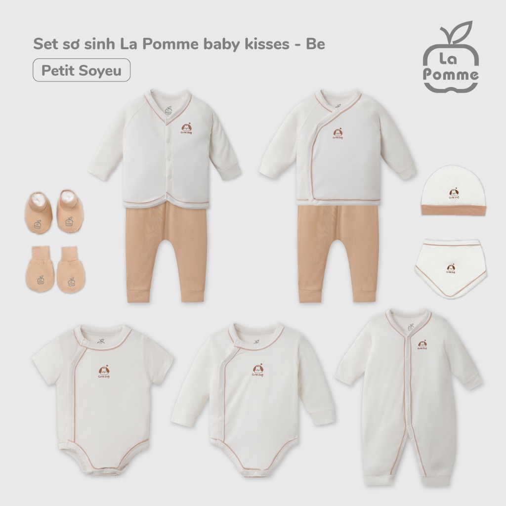 Bộ dài tay La Pomme cúc giữa baby kisses - Tím