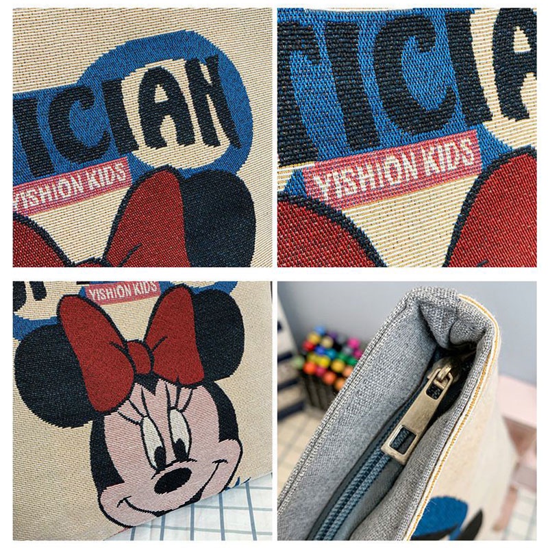 Túi Xách Vải canvas Cỡ Lớn Thêu Hình Chuột Mickey Thời Trang Cho Nữ