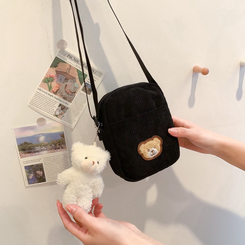Túi Đeo Vai mini Hình Vuông Họa Tiết Kẻ Sọc / Chú Gấu Hoạt Hình Phong Cách Nhật Hàn Thời Trang Cho Nữ