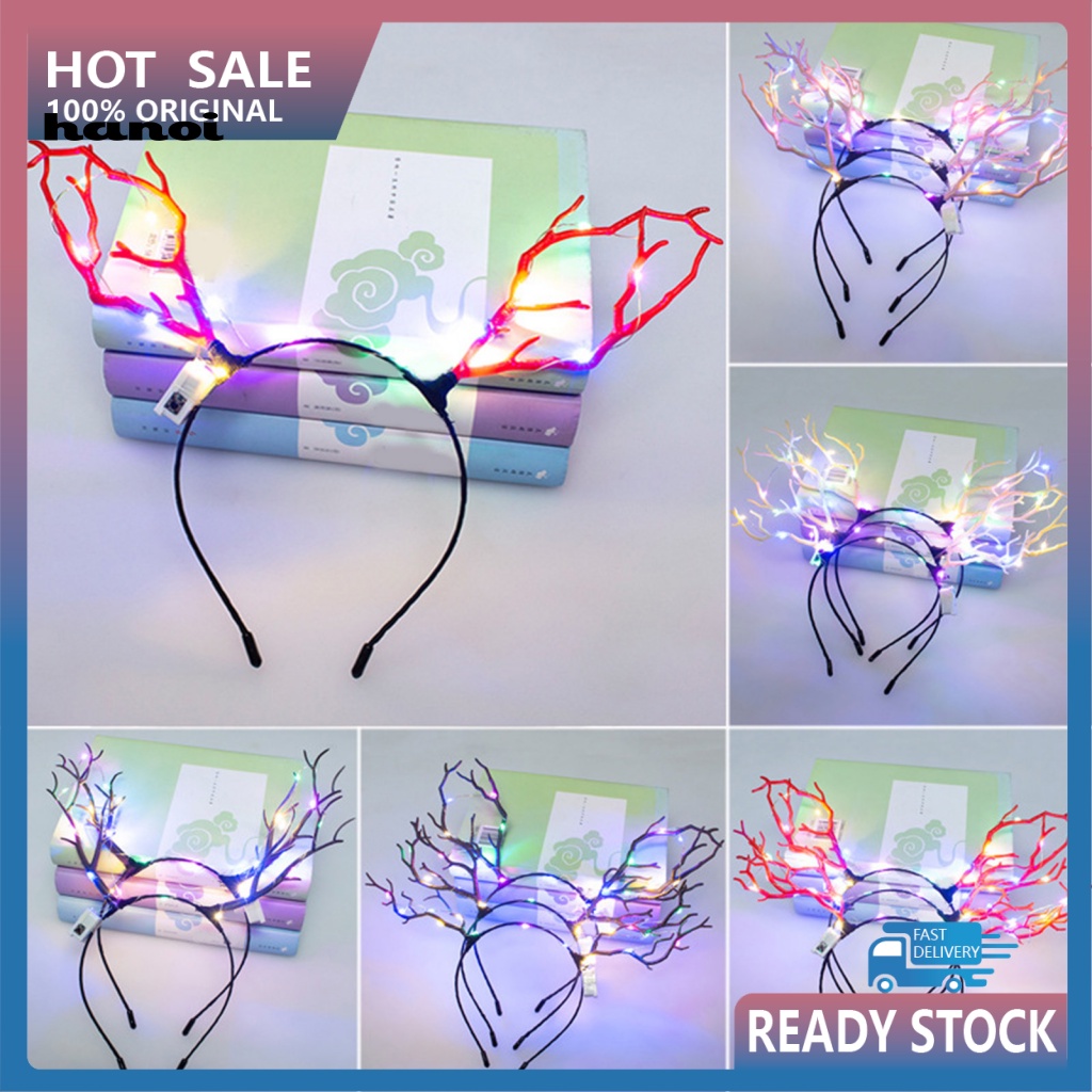 Băng Đô Cài Tóc Hình Sừng Hươu Có Đèn LED Phát Sáng Dành Cho Nữ