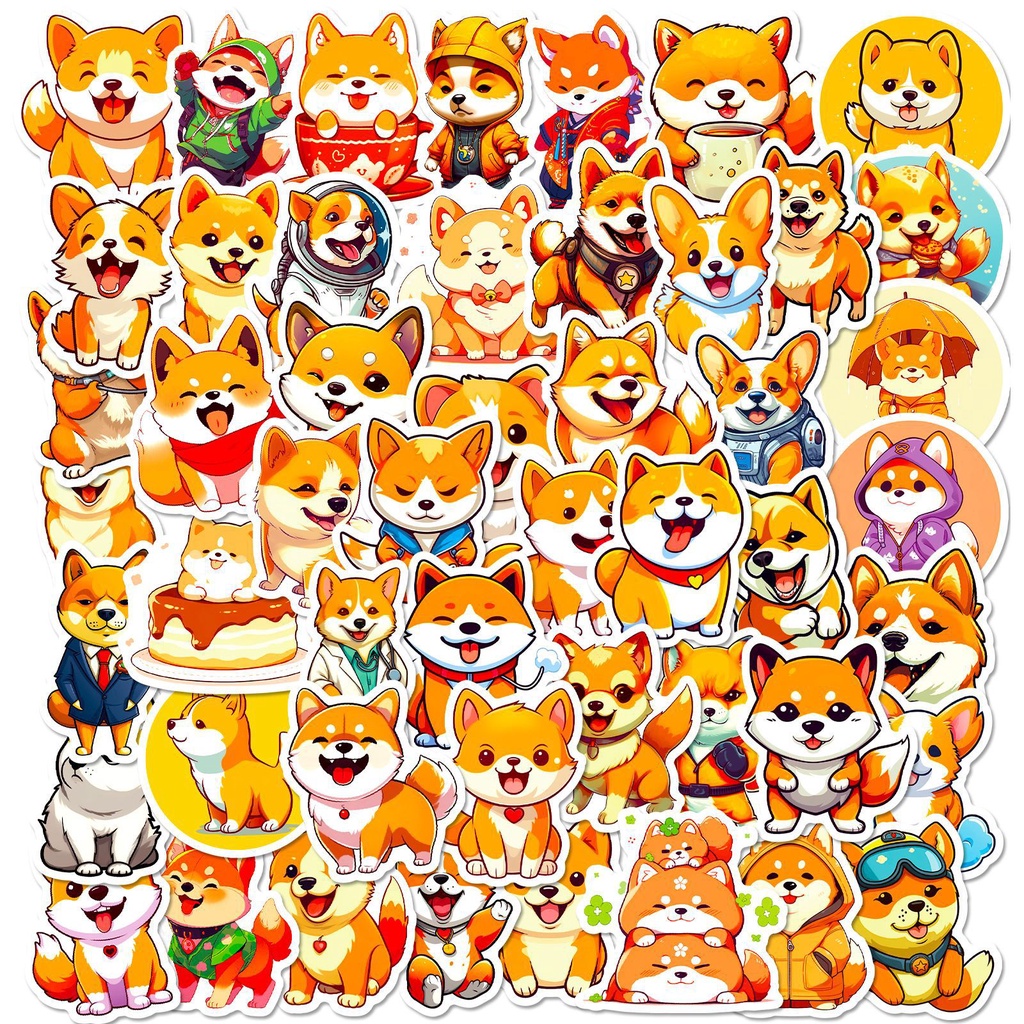 Bộ 50 Miếng Dán Hình Chú Chó Shiba Inu Graffiti Dễ Thương Dùng Trang Trí Vali / Laptop / Điện Thoại / Sổ Tay