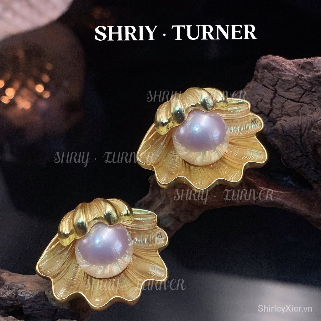 Shriy TURNER Bông Tai Mạ bạc S925 Hình Ngọc trai Vỏ Sò Con trai sông Phong cách tòa án thời trang New York Phụ kiện thời trang nữ sáng tạo cá tính