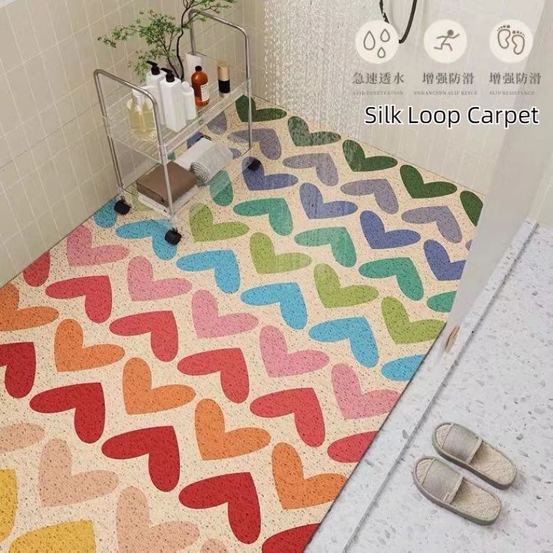 Thảm Lót Sàn Nhà Tắm / Toilet Bằng Lụa Chống Trượt Có Thể Cắt Được Họa Tiết Trái Tim Nhiều Màu Sắc