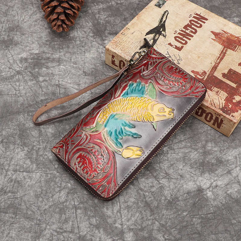 Ví Da Bò Thật Dáng Dài Phong Cách Retro Cho Nữ