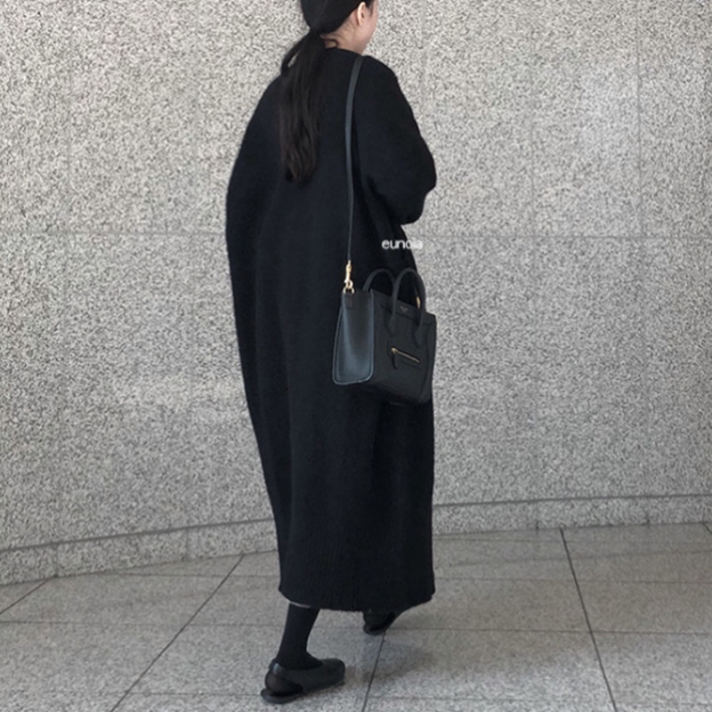 Áo khoác len RENJIANVSHENG tay dài dáng rộng màu trơn phong cách Hàn Quốc thời trang cho nữ