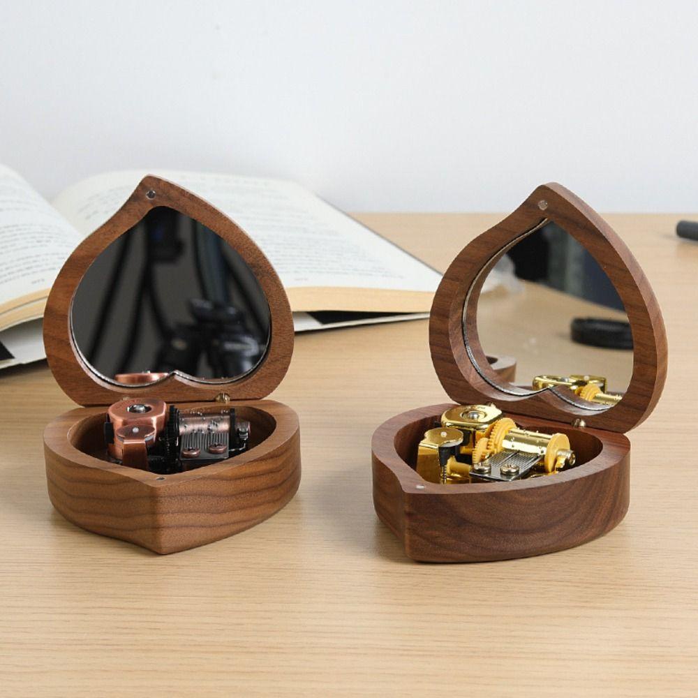 Hộp Nhạc Bằng Gỗ Hình Trái Tim Có Gương Dùng Làm Quà Tặng Sinh Nhật / Valentine