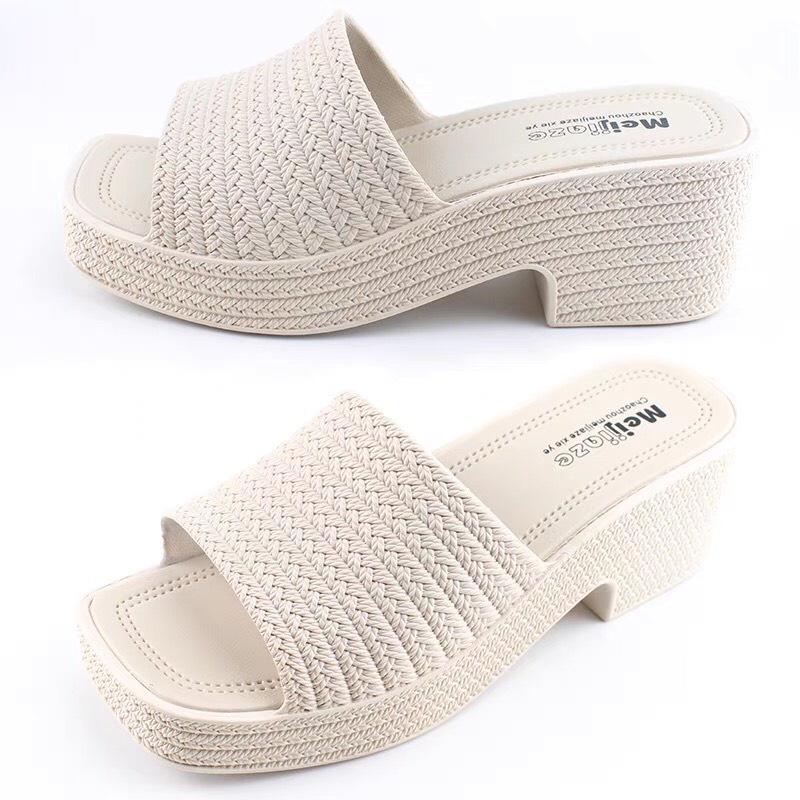 Dép nhựa nữ quai ngang cao gót 5cm Meijiaze GNN302