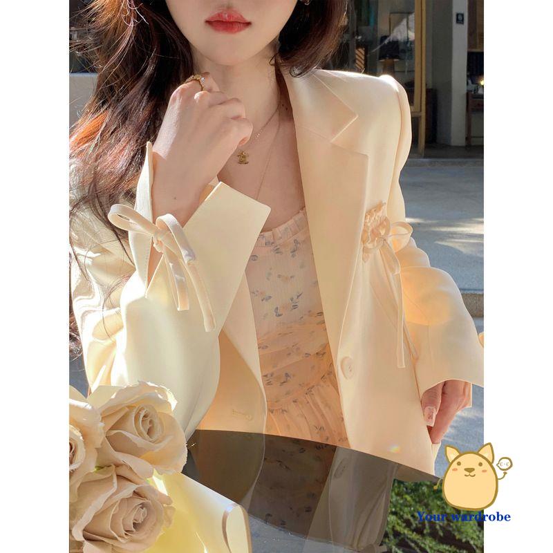 Áo Khoác Blazer Dáng Rộng Màu Vàng Kem Thời Trang 2023