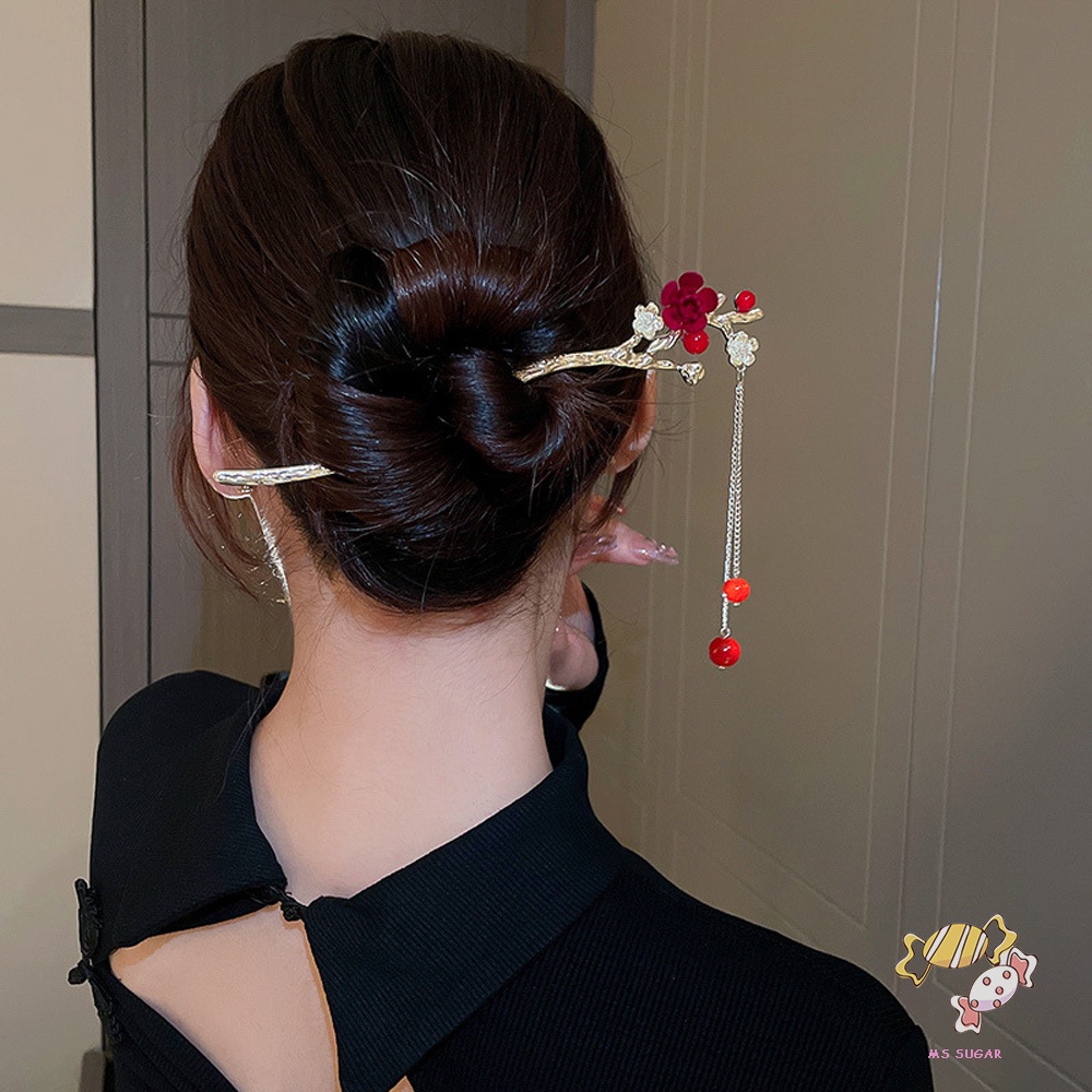 Trâm Cài Tóc Handmade Bằng Hợp Kim Đính Hoa Tua Rua Phong Cách Cổ Điển