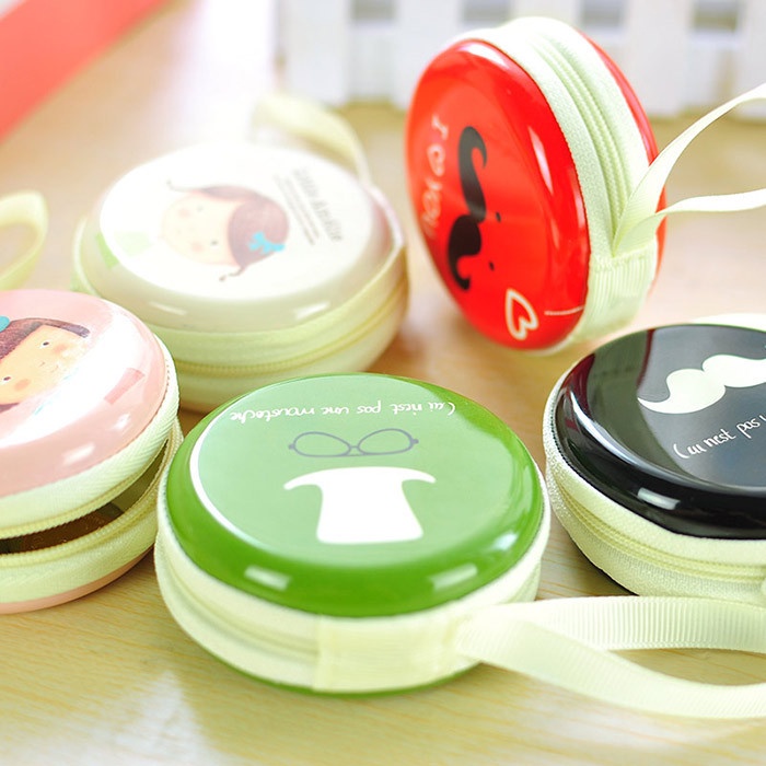 Túi Đựng Tiền Xu / Tai Nghe Mini Bằng Thiếc Hình Tròn Họa Tiết Hoạt Hình Có Khóa Kéo Cyr310