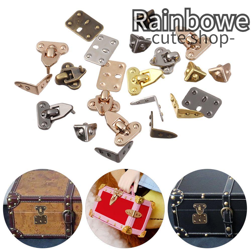 Set 4 miếng bảo vệ góc làm khóa túi xách búp bê dạng hộp mini 5 màu 4 kiểu lựa chọn bằng kim loại thủ công DIY