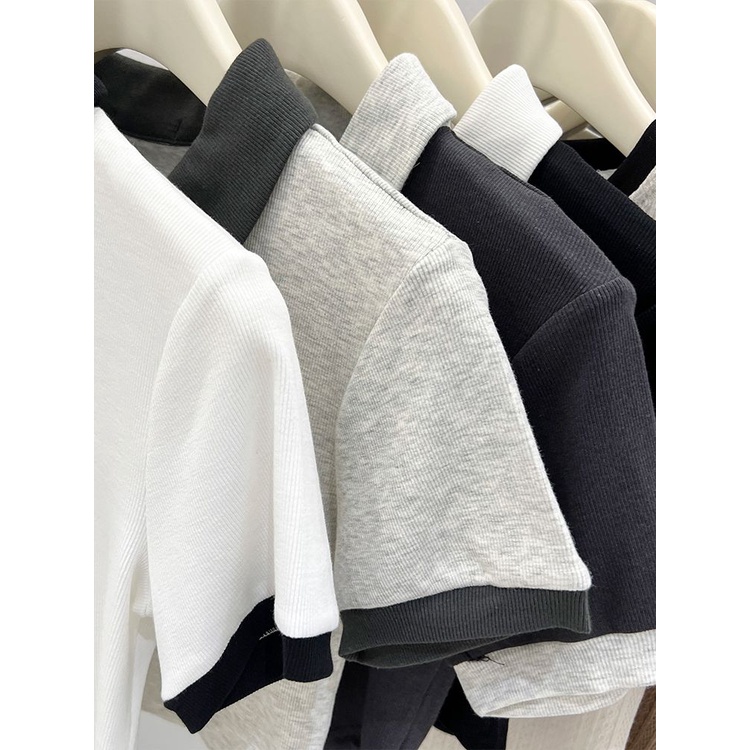 Áo Thun polo Ngắn Tay Màu Sắc Trơn Phong Cách Hàn Quốc Thời Trang Mùa Hè Cho Bé Gái