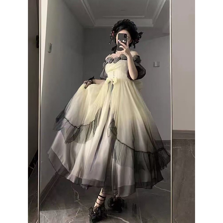 Đầm Công Chúa Dáng Dài Màu Hồng Gradient Phong Cách lolita