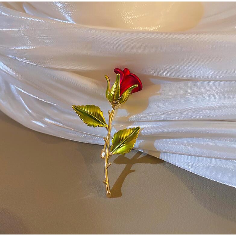 Trâm Cài Áo Hợp Kim Hình Hoa Hồng Đỏ Phong Cách Mới