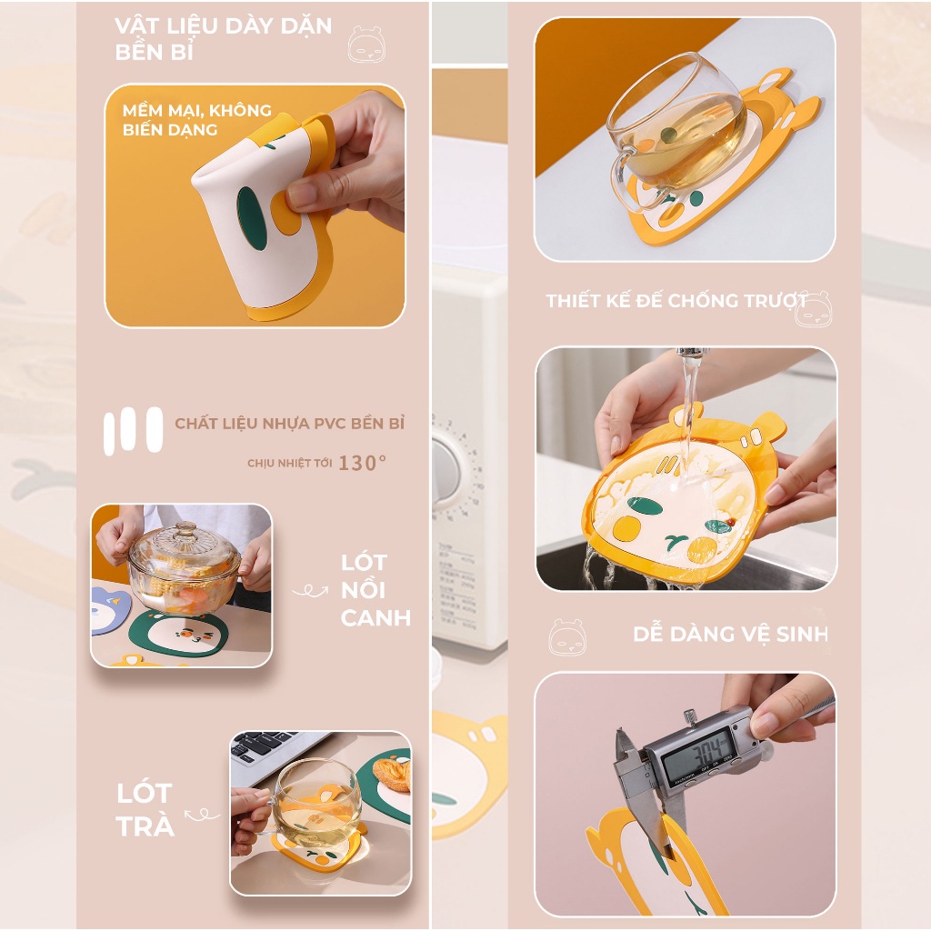 Miếng lót ly lót cốc lót nồi silicon chống trơn trượt hình trái cây dễ thương FESSON HOME