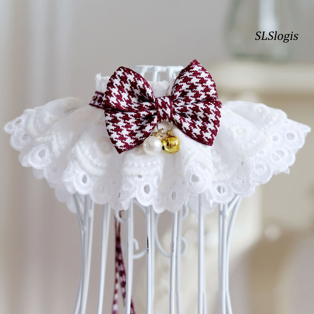 Slslogis Khăn Quàng Cổ Phối Ren Trang Trí Viền Vòng Hoa Thủ Công Thời Trang Cho Thú Cưng Bên Ngoài