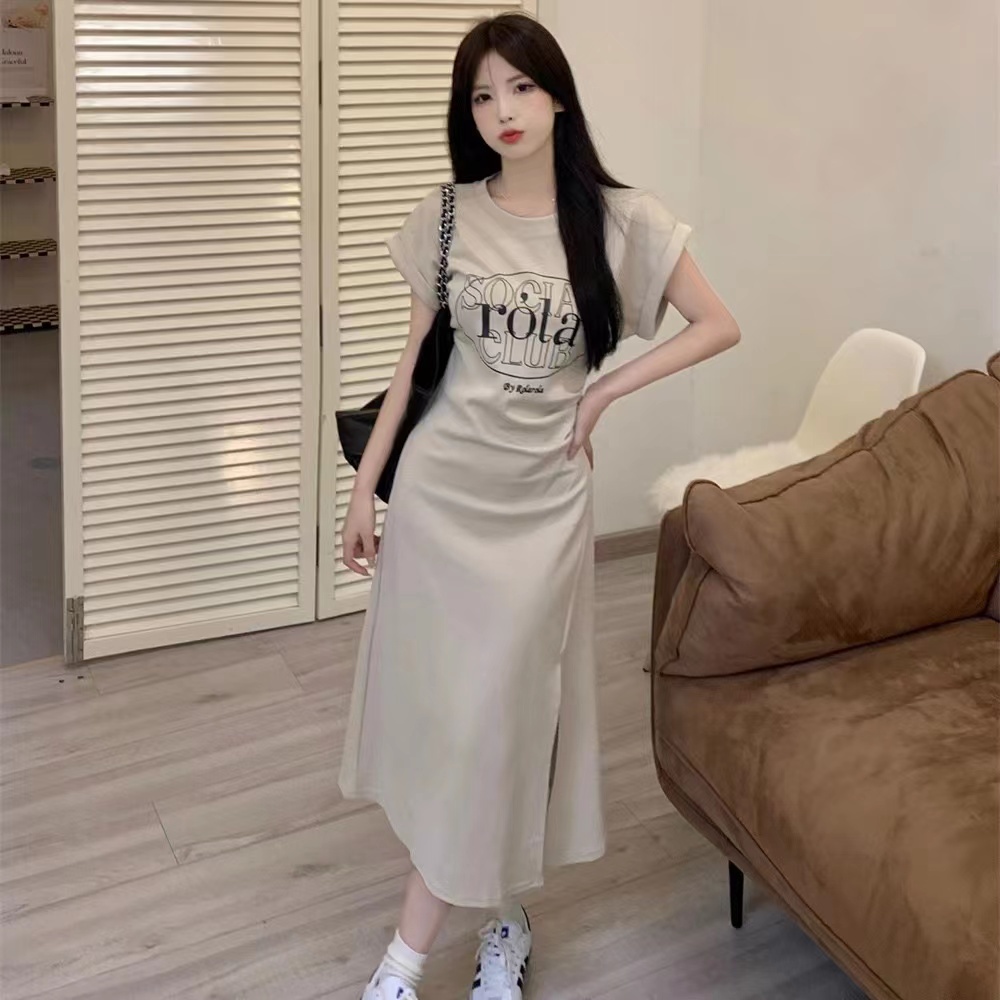 Đầm Chữ A Tay Ngắn Dáng Rộng Xẻ Tà In Hoạ Tiết Thời Trang