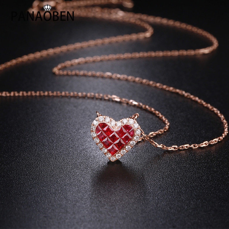 ♥ Dây Chuyền Mặt Trái Tim Đính Đá Hồng Ngọc Sang Trọng Cho Nữ