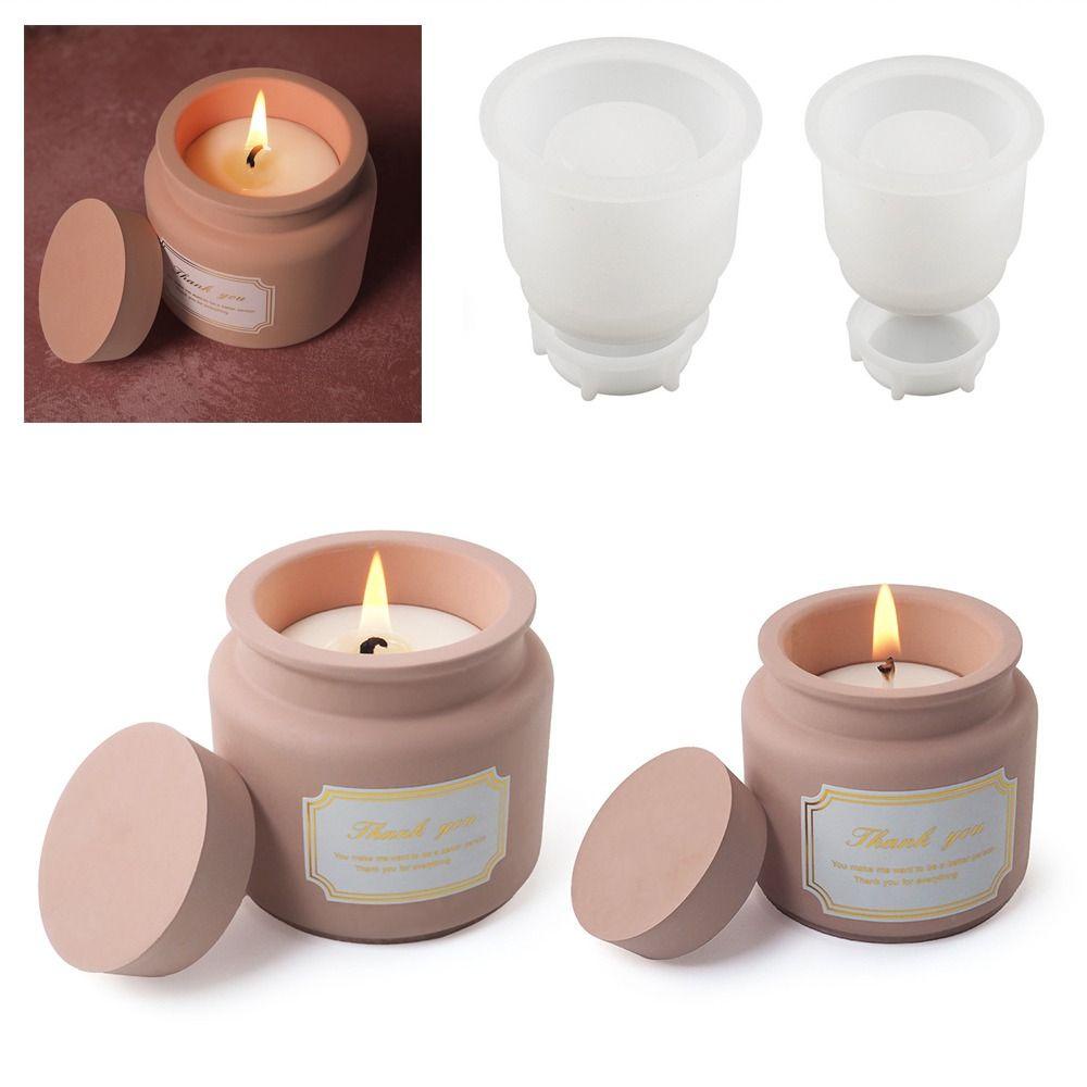 Muvako Khuôn Silicone Làm Hộp Nến Hình Tròn Có Nắp Tiện Dụng DIY