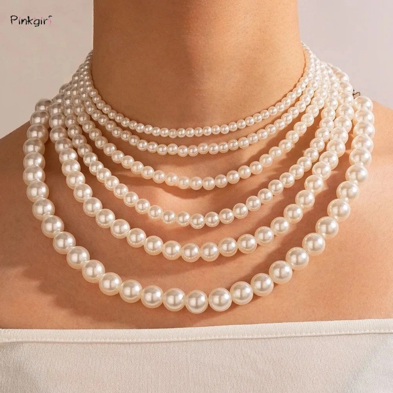 Vòng Cổ Choker Đính Hạt Ngọc Trai Giả Màu Trắng Nhiều Kích Cỡ Thời Trang Tinh Tế Đơn Giản Dễ Phối Đồ Cho Nữ