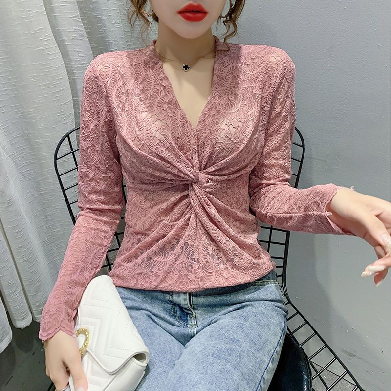 Áo Sơ Mi Tay Dài Cổ Chữ v Xoắn Dây Phong Cách Phương Tây Thời Trang Mùa Thu Cho Nữ