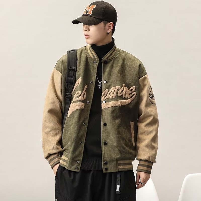 Áo Khoác Bóng Chày Da Lộn vintage Thời Trang Xuân Thu Mới Cho Nam