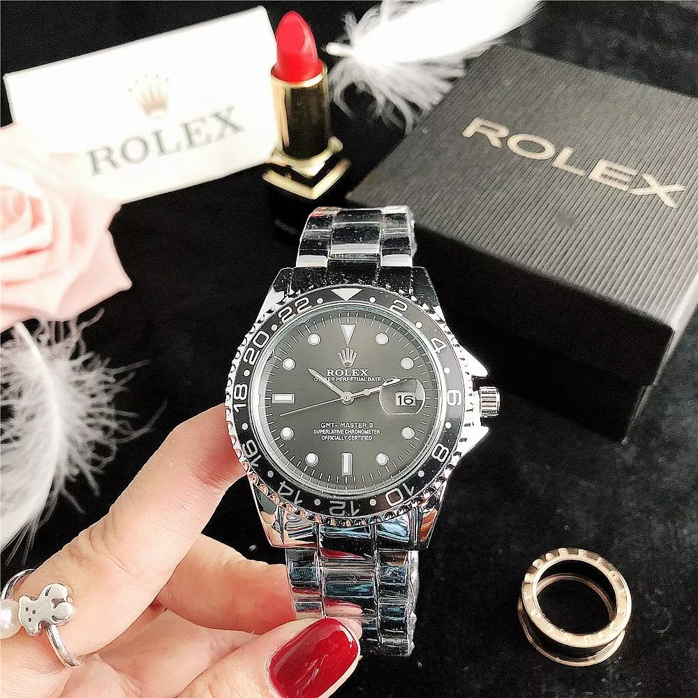 Đồng Hồ Rolex Mặt Tròn Đính Kim Cương Dây Da Thép Không Gỉ Thời Trang Cho Cặp Đôi