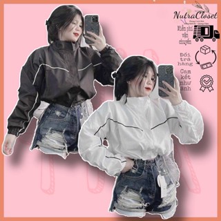 Áo khoác lửng croptop dù 2 lớp phối viền ad759 rút dây unisex ulzzang nam nữ
