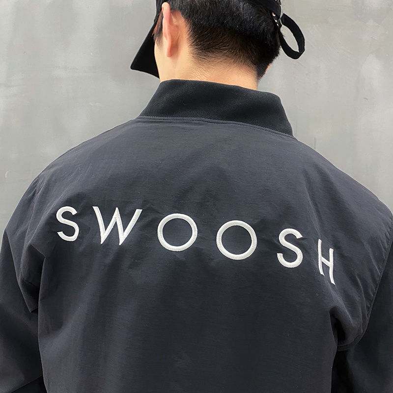 Áo Khoác Gió Thêu Logo Nike100% Chính Hãng SWOOSH Phối Nút Cá Tính Cho Nam