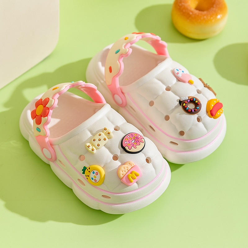 Giày Crocs EVA Gọn Nhẹ Đục Lỗ Hình Hoa Dễ Thương DIY Cho Bé Trai Bé Gái Sơ Sinh Đi Biển