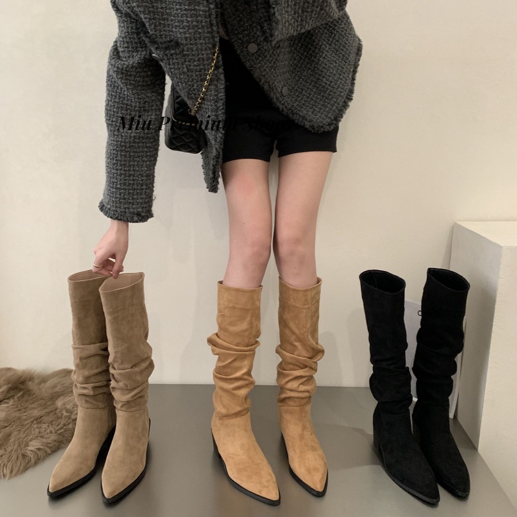 Giày Bốt Cao Bồi Cổ Cao Thoáng Khí Màu Nâu Kaki Vintage Phương Tây