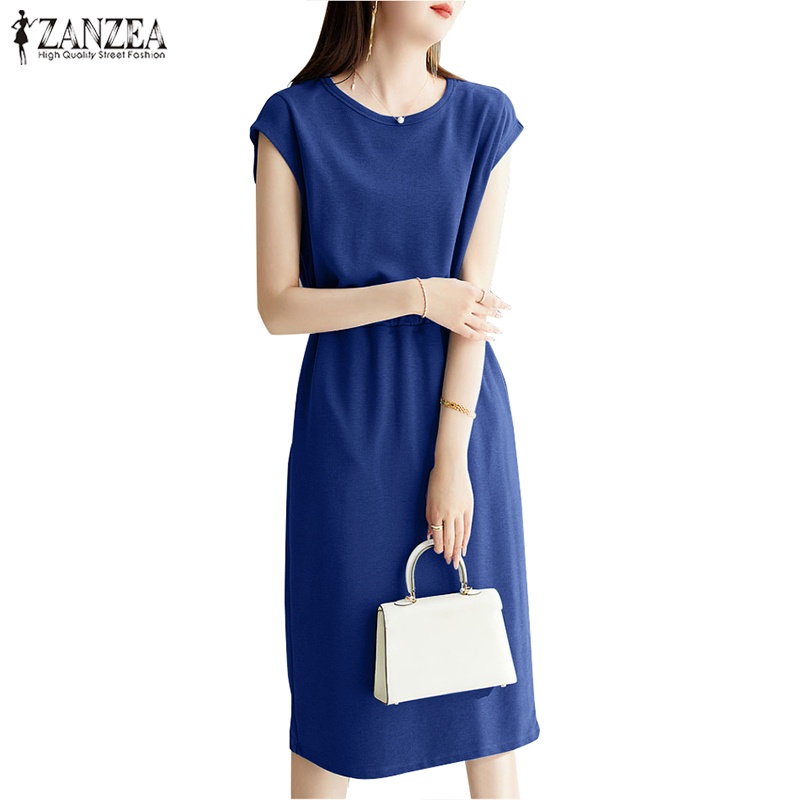 Zanzea Đầm Dệt Kim Sát Nách Cổ Tròn Phong Cách Hàn Quốc Cho Nữ