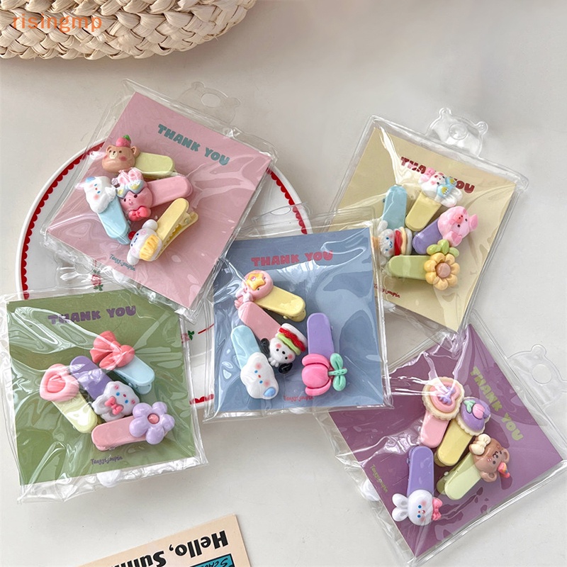 Set 4 Kẹp Tóc Hình Nơ / Gấu / Thỏ / Trái Tim Dễ Thương Thời Trang Cho Nữ