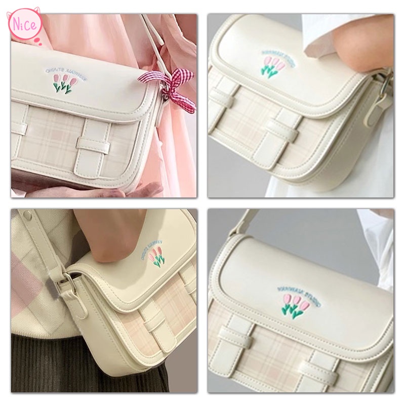 Túi Da PU Đeo Chéo Hình Hoa tulip Màu Trắng Sữa Phong Cách Mới Mùa Hè