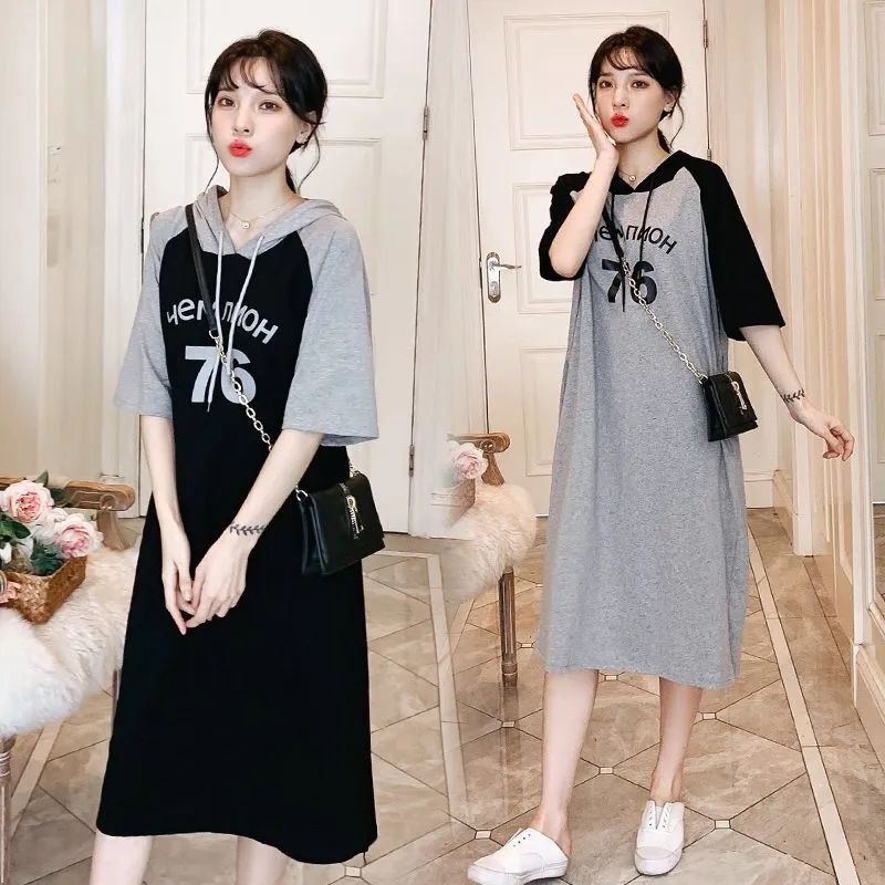 (40-150kg) Váy Hoodie Tay Ngắn Oversized Dành Cho Nữ