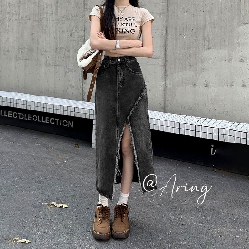 Aring Chân váy chân váy jean Thời trang hàn quốc A93M06D