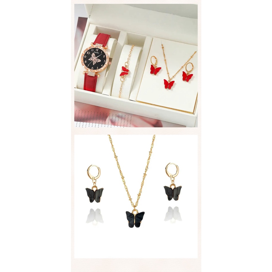 Set 5 Nhẫn Đồng Hồ Và Bông Tai Thời Trang Sang Trọng Cho Nữ