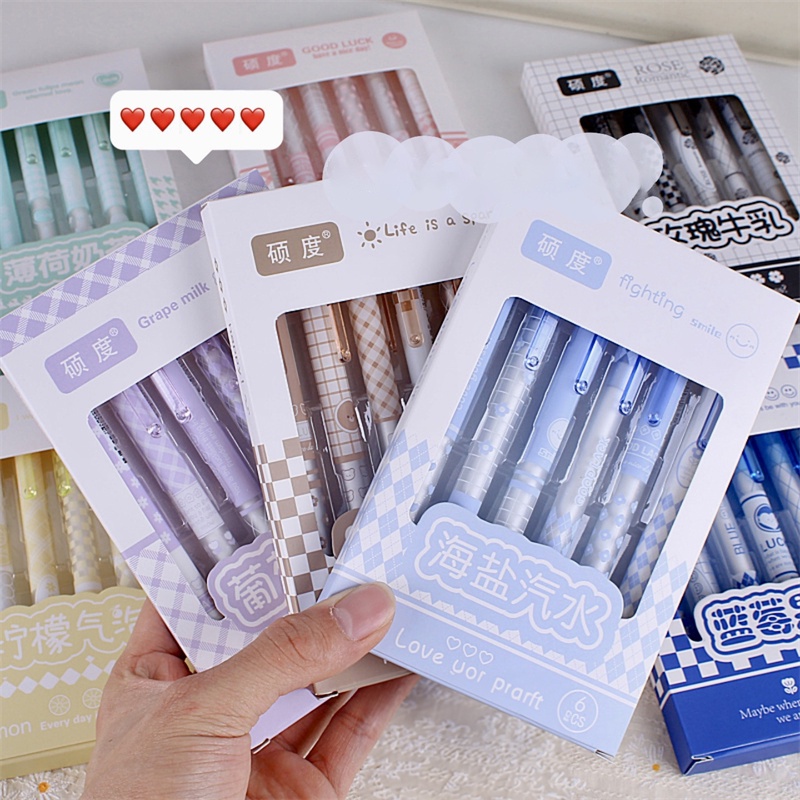 1set / 6pcs bút đẩy dễ thương 0.5mm bút ký sinh viên để bàn văn phòng phẩm cung cấp quà tặng