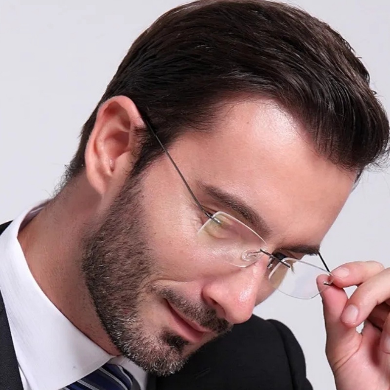 Kính Đọc Sách Nam Không Gọng Bằng Titan + Mắt Kính 1.0 Đến + 4.0