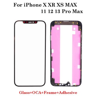 1 bộ kính mặt trước + khung màn hình lcd + băng keo dán cho ip x xs xr max 11 12 13 pro max mini