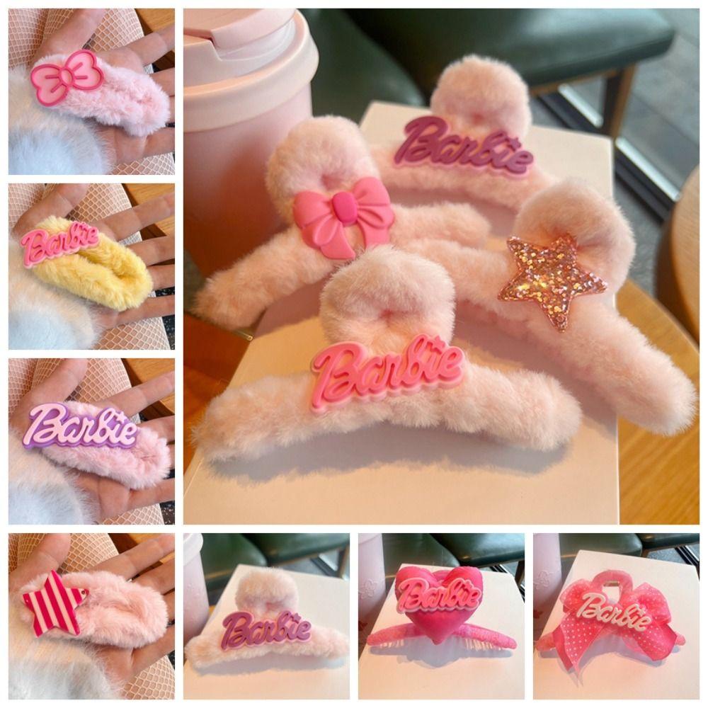 Aubrey Kẹp Tóc Hình Nơ / Trái Tim Bằng Lông Nhung Màu Hồng Phong Cách Hàn Quốc Sáng Tạo Cho Nữ