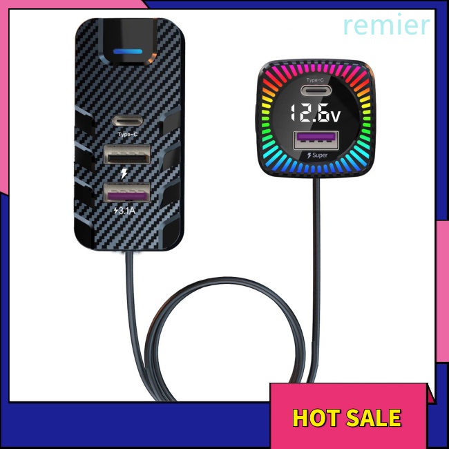 Re 75w usb c car charger 5-port fast charging protection cigarette lighter multi port adapter with 5ft cable