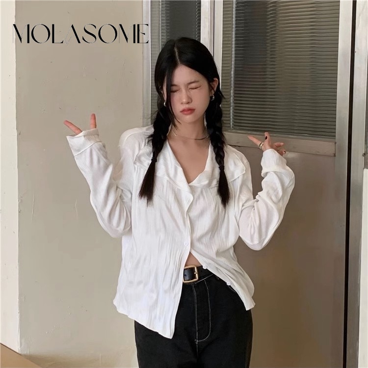 Áo cardigan nữ MOLASOME vừa vặn tay dài màu trơn gợi cảm 2023