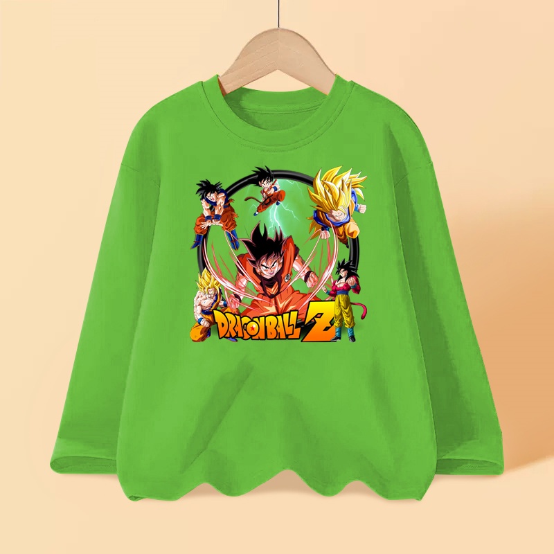 4-5-6-7 tuổi bé trai dragon ball z t-shirt mùa thu anime áo sơ mi dài tay quần áo cotton